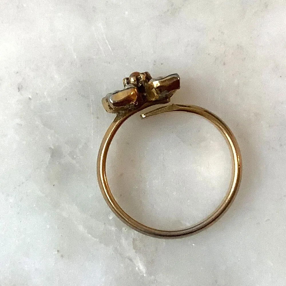 Vintage Ring Gold Tone Simulated Pearl Ribbon Bow Adjustable Size 6.5 or Larger